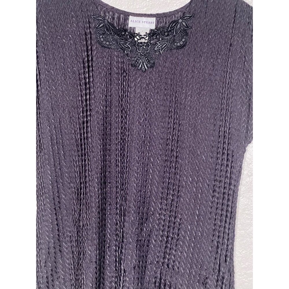 VTG Alice Stuart Small Black Top Pull Over Textured Weaved Floral Lace - Picture 6 of 13